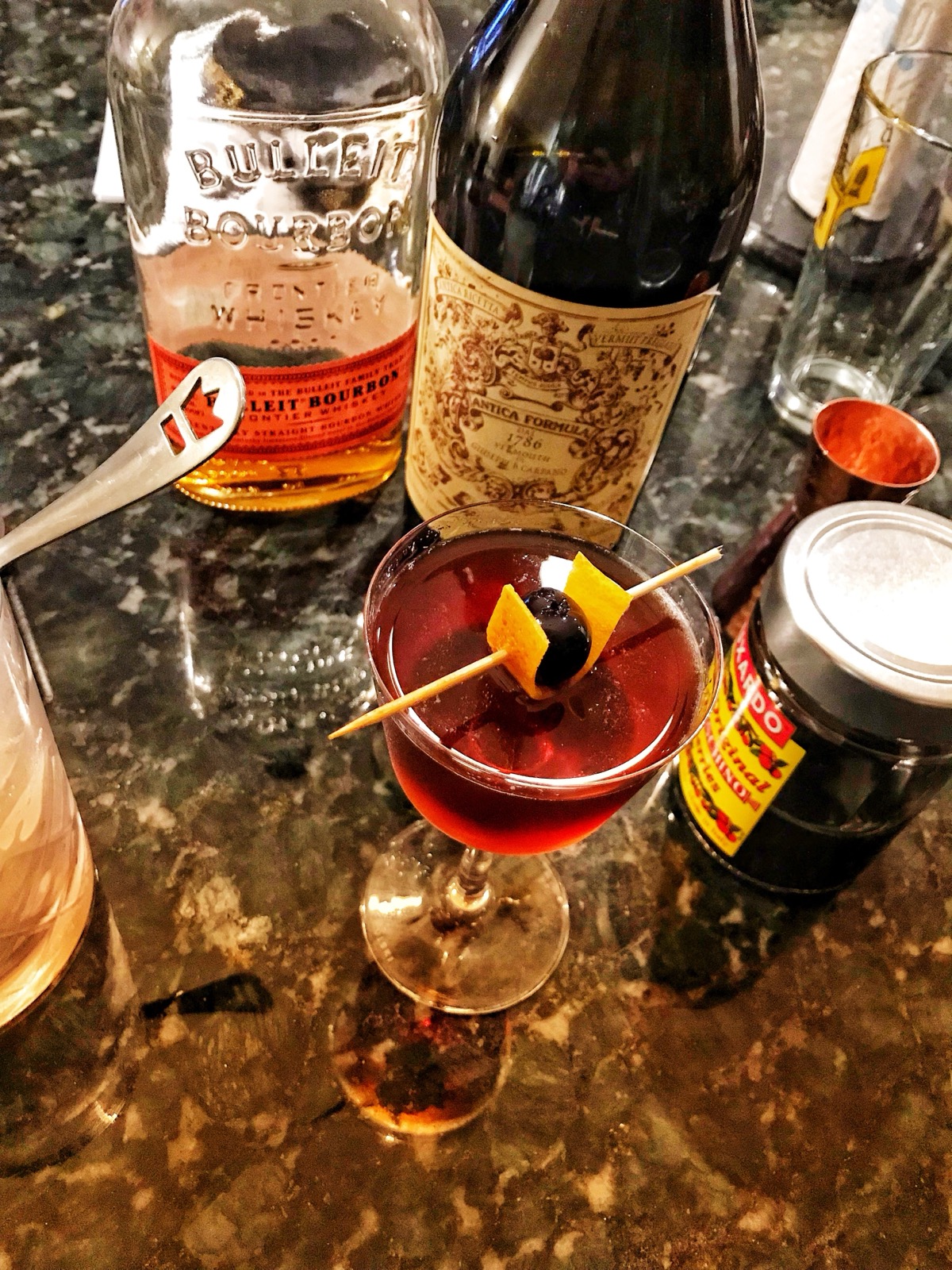 Craft Manhattan cocktail at the bar