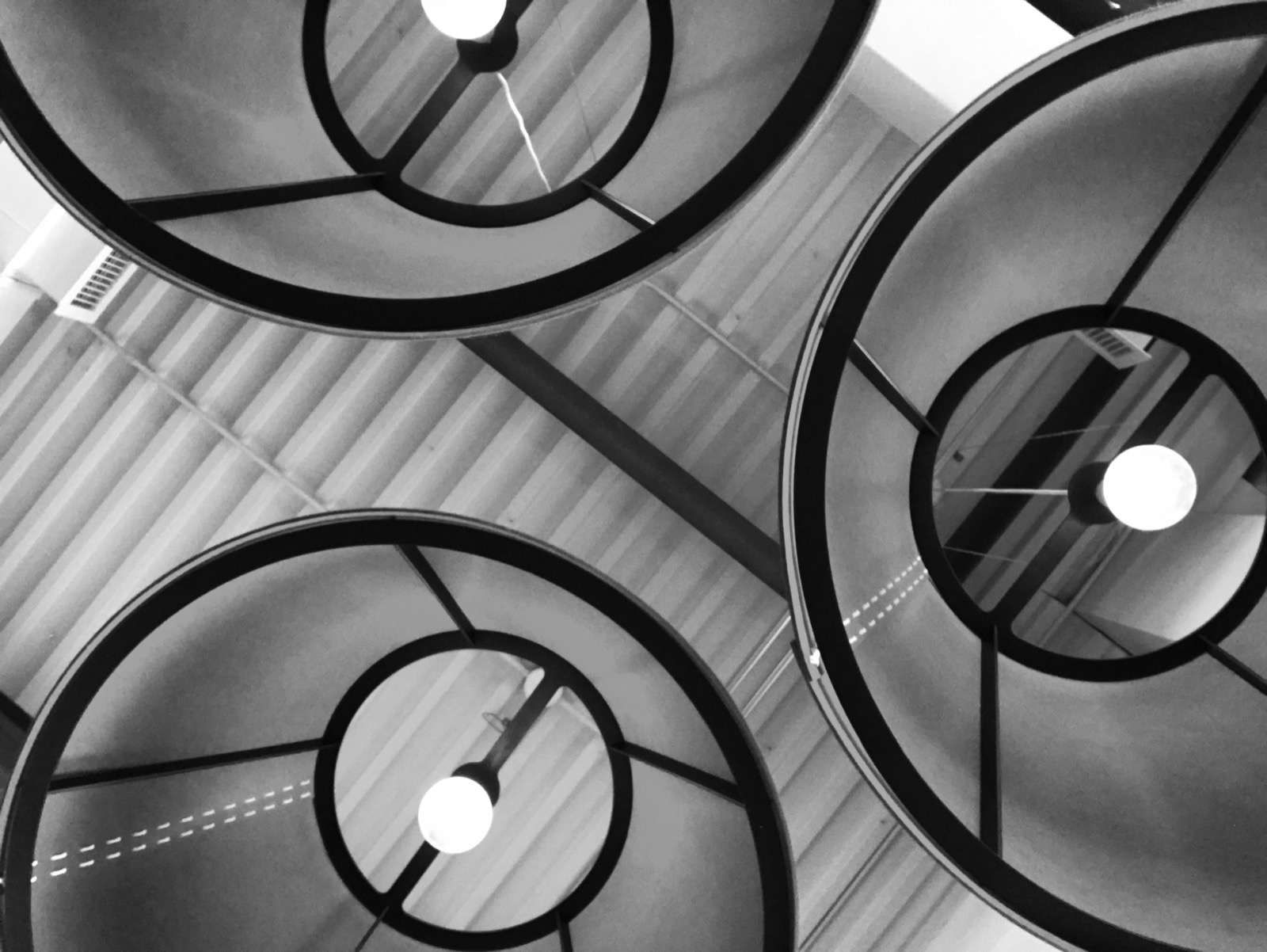 Drum-shade light fixtures, black and white detail